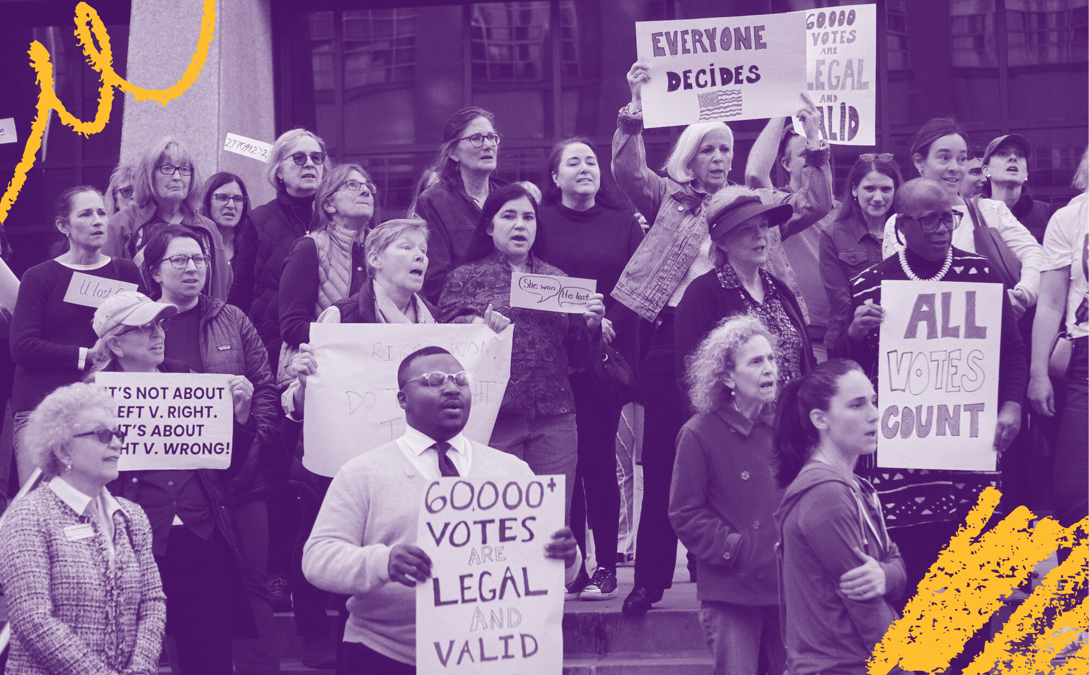 NC voters stand outside the Wake County courthouse to demonstrate their opposition to Griffin's election protest.